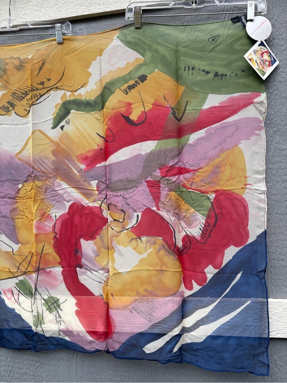 Guggenheim Museum Colorful Artist Abstract Watercolor Floral Silk Wrap Scarf - Picture 4 of 13